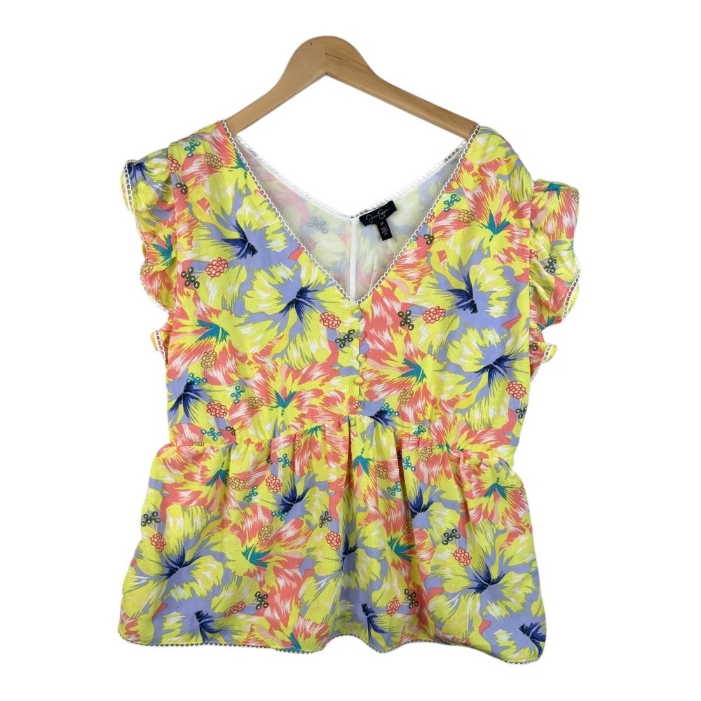 NWT Jessica Simpson Women's Peyton Flutter Sleeve Top‎ Floral Size 3X Yellow